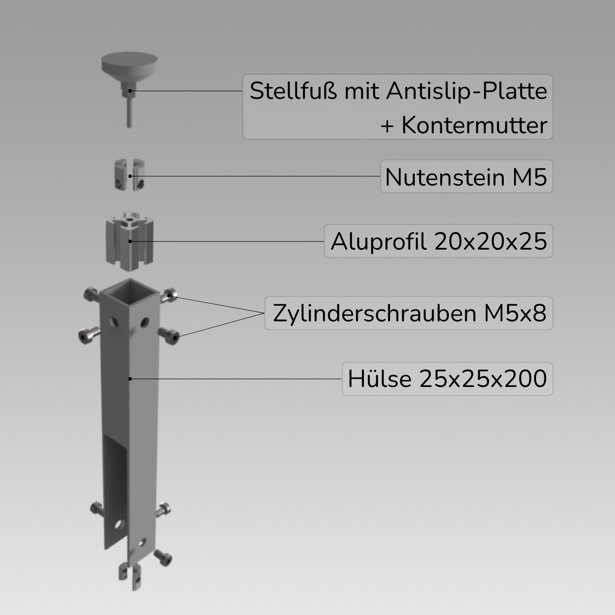 Stellfuß mit Antislip-PLatte Nut5